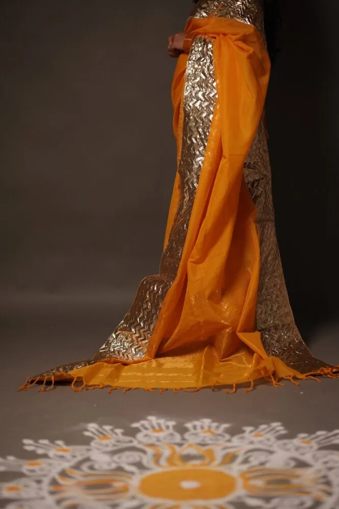 Turmeric Handloom Silk Cotton with Handwoven Gota Borders - Image 3