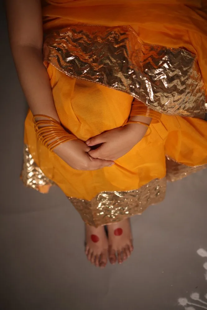 Turmeric Handloom Silk Cotton with Handwoven Gota Borders