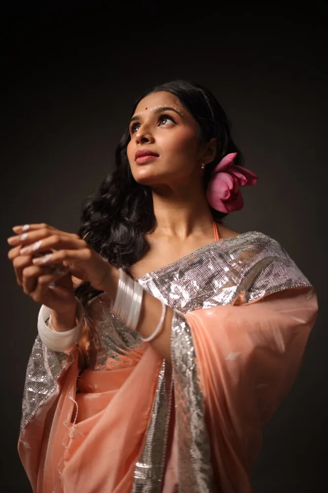 Pink Handloom Silk Cotton with Handwoven Silver Gota Borders - Image 5