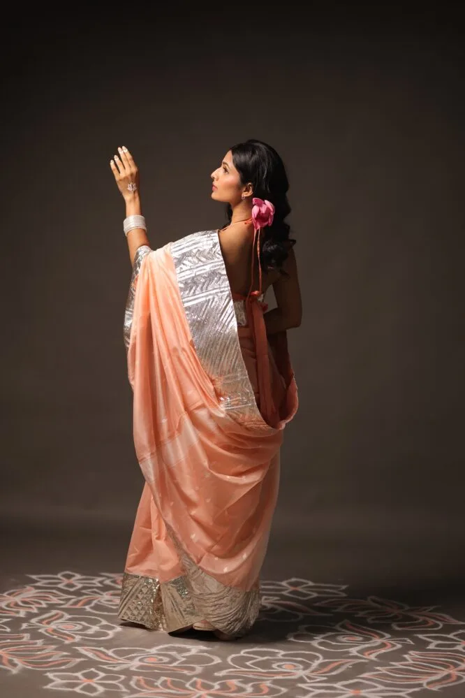 Pink Handloom Silk Cotton with Handwoven Silver Gota Borders