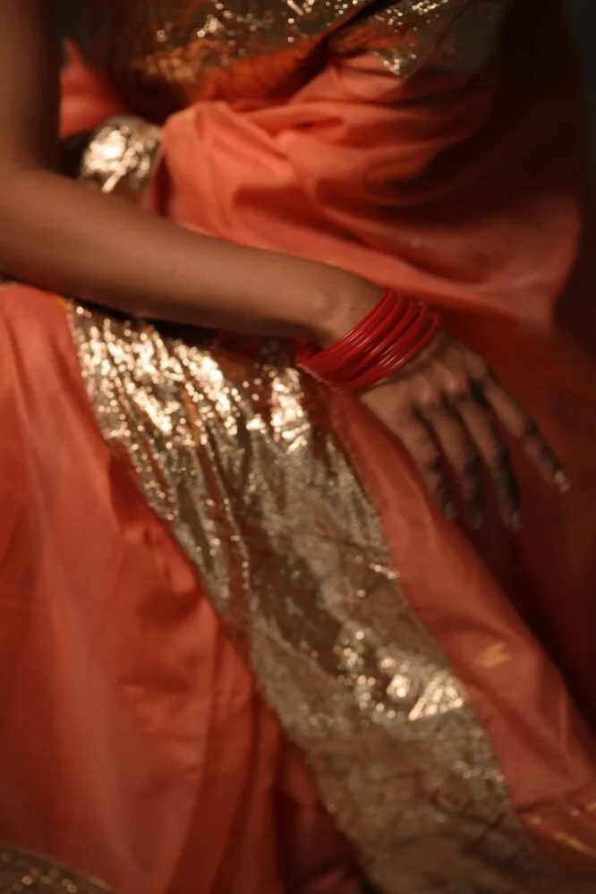 Peach Pink Handloom Silk Cotton with Handwoven Gota Borders - Image 3