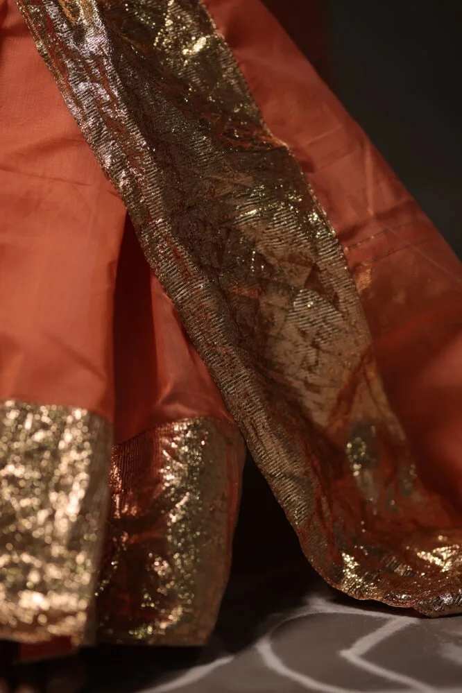 Peach Pink Handloom Silk Cotton with Handwoven Gota Borders - Image 2