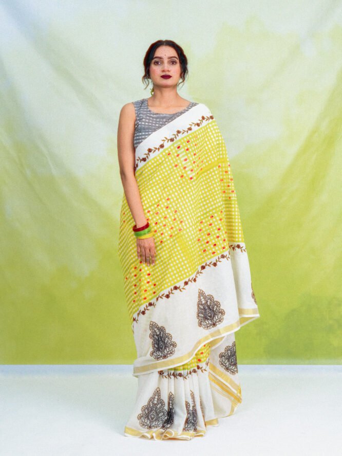 Green Yellow Checks with Black Embroidery - Image 14