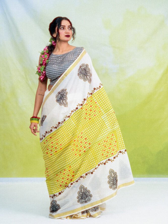 Green Yellow Checks with Black Embroidery - Image 12