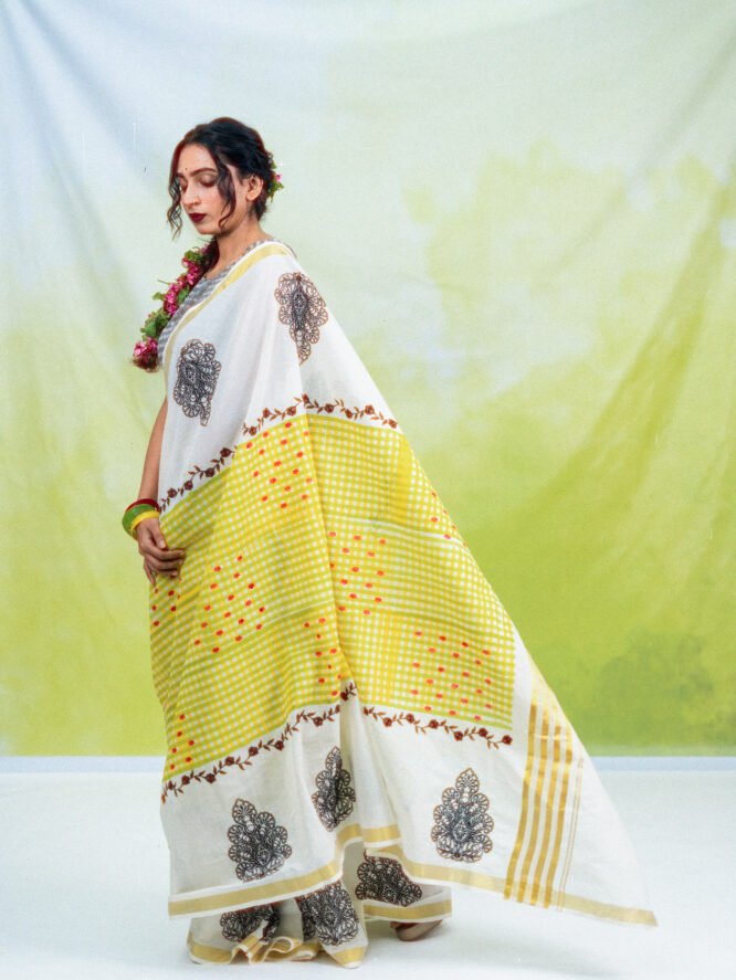 Green Yellow Checks with Black Embroidery