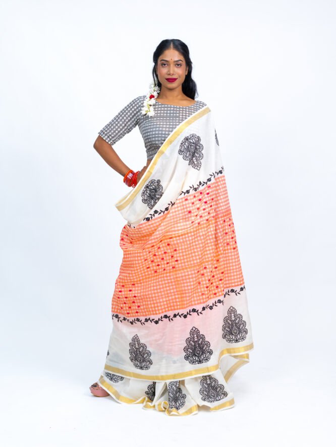 Peach Orange Checks with Black Embroidery - Image 18