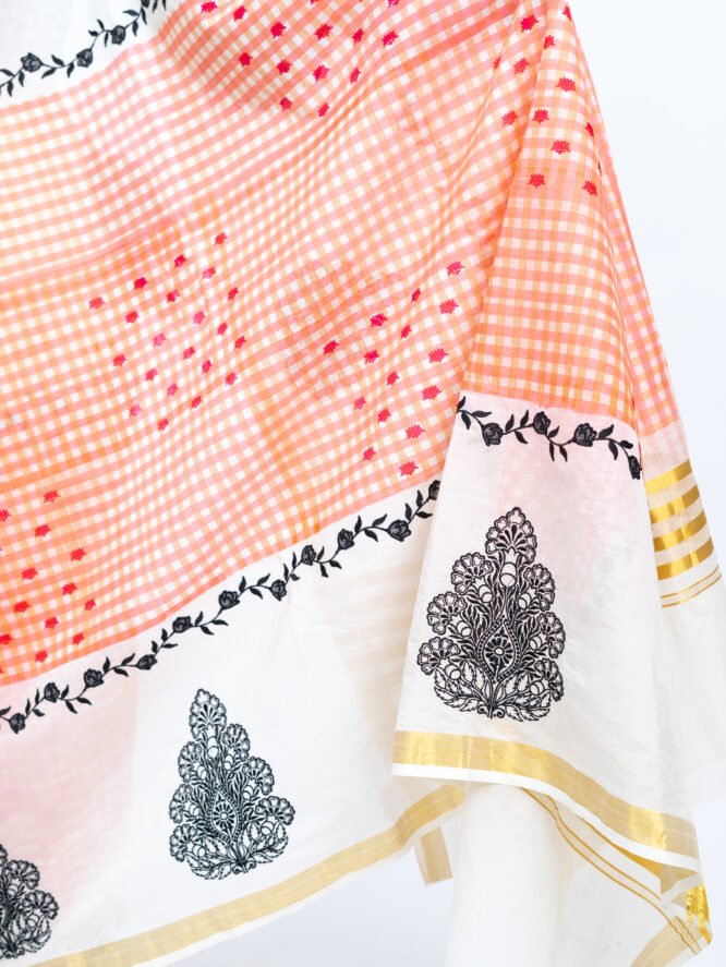 Peach Orange Checks with Black Embroidery - Image 16