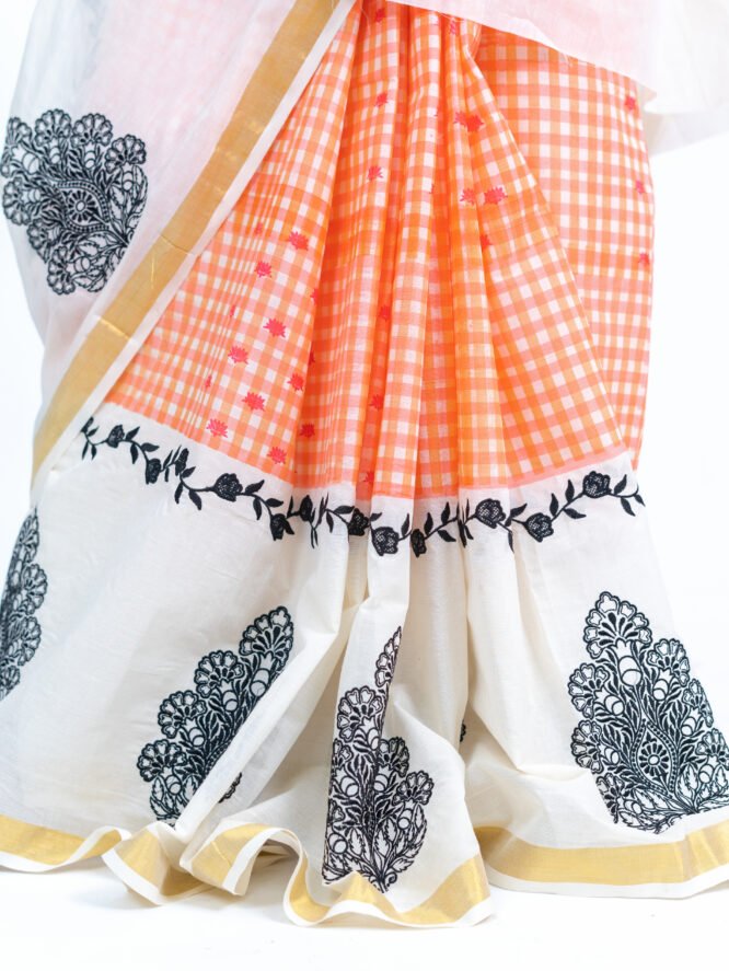 Peach Orange Checks with Black Embroidery - Image 12