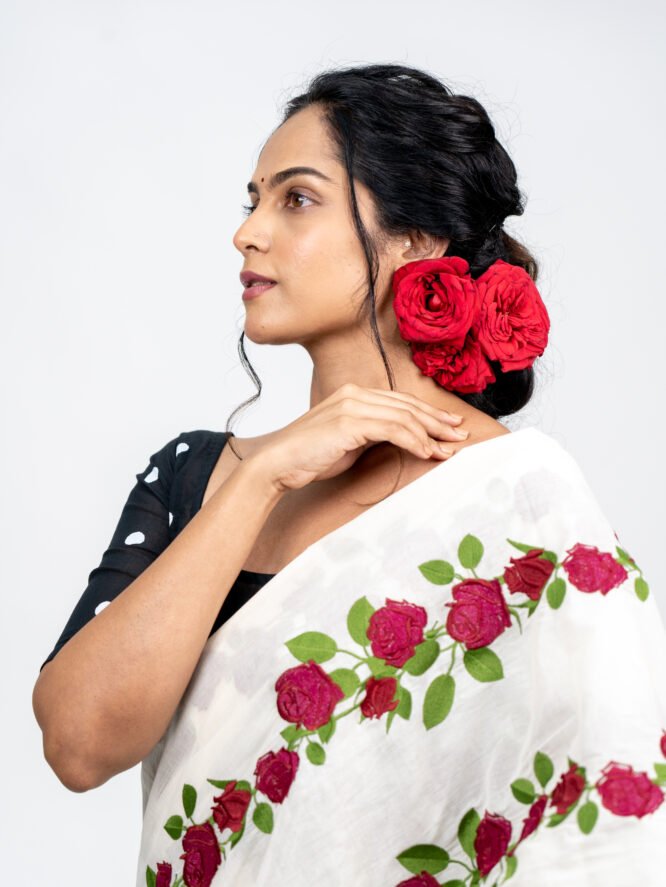 Red Roja Embroidery Saree - Image 11