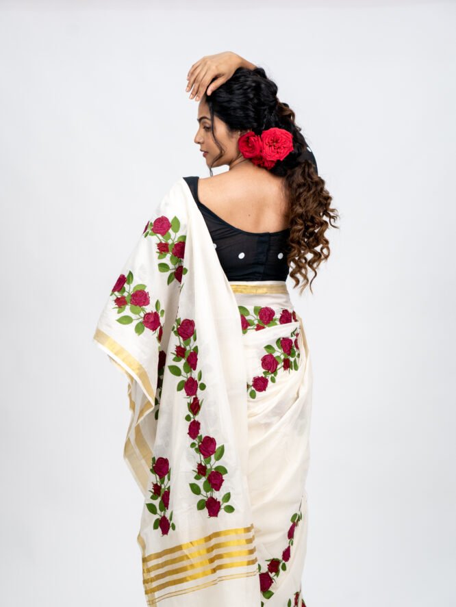 Red Roja Embroidery Saree - Image 10