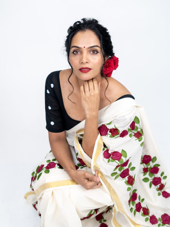 Red Roja Embroidery Saree - Image 8