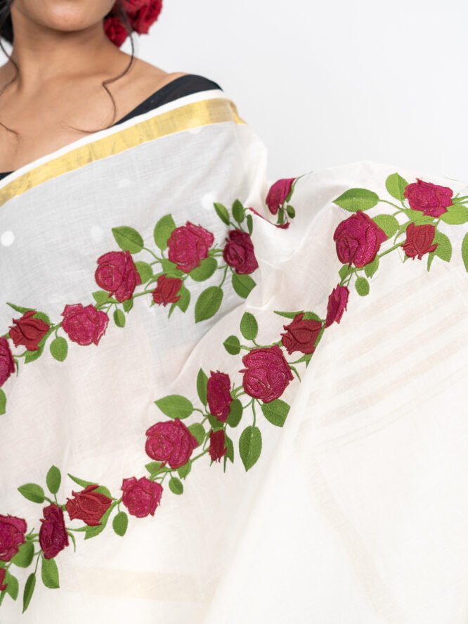 Red Roja Embroidery Saree - Image 6