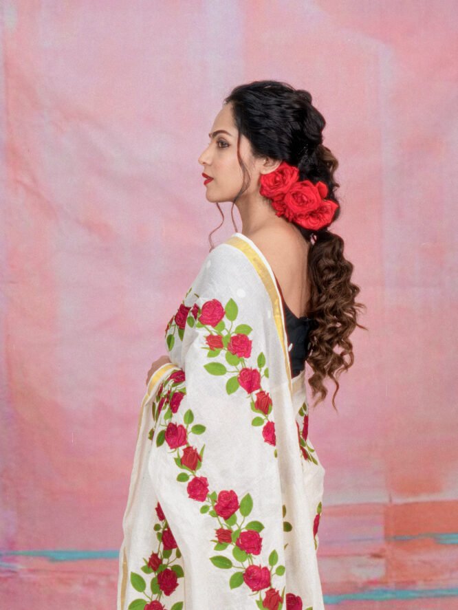 Red Roja Embroidery Saree - Image 2