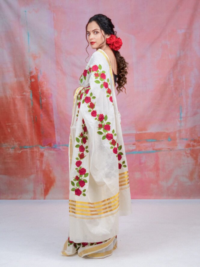 Red Roja Embroidery Saree - Image 5