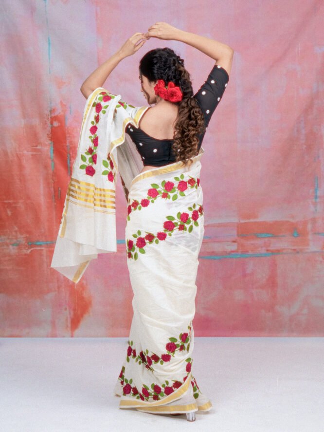 Red Roja Embroidery Saree - Image 4