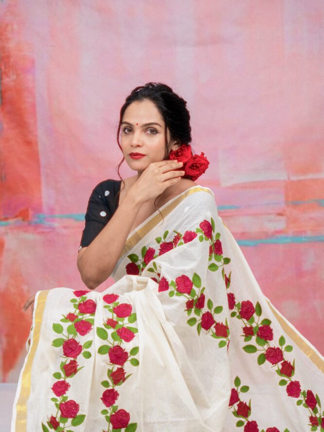 Red Roja Embroidery Saree