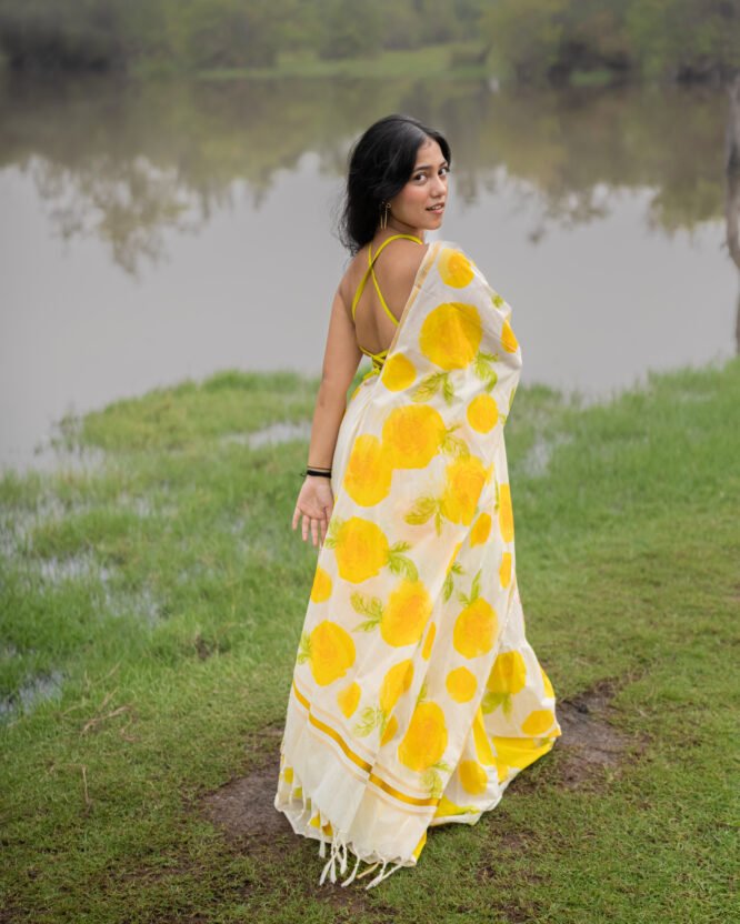 Citrus Yellow Floral Dhavani - Image 10