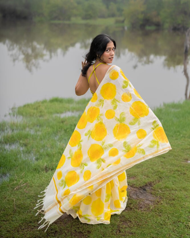 Citrus Yellow Floral Dhavani - Image 9