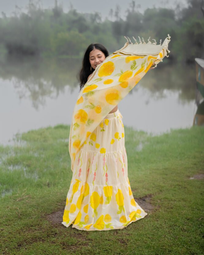 Citrus Yellow Floral Dhavani - Image 8