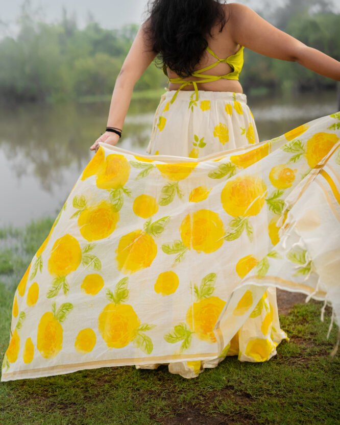 Citrus Yellow Floral Dhavani - Image 5