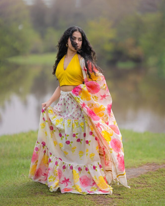 Bubble Gum Pink Yellow Floral Dhavani - Image 8